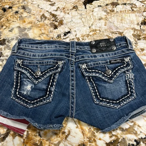Miss Me Denim Shorts with American Flag Accents - Picture 2 of 4